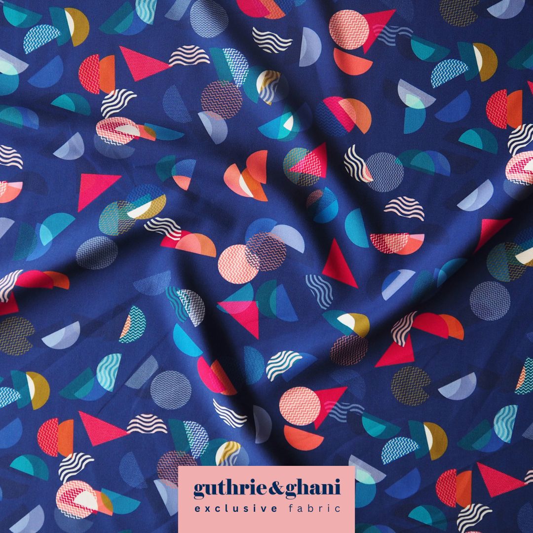 Navy Bauhaus Segments by Rachel Parker Viscose Poplin Fabric – Guthrie & Ghani Exclusive