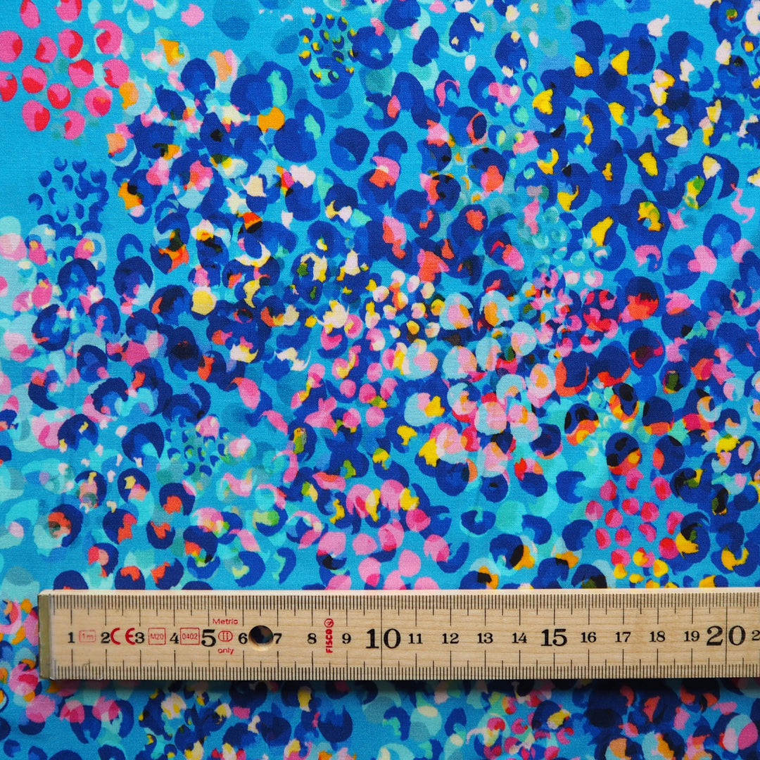 Sky Blue Chicacheetah viscose poplin fabric with an abstract cheetah print, designed by Rachel Parker for Guthrie & Ghani.