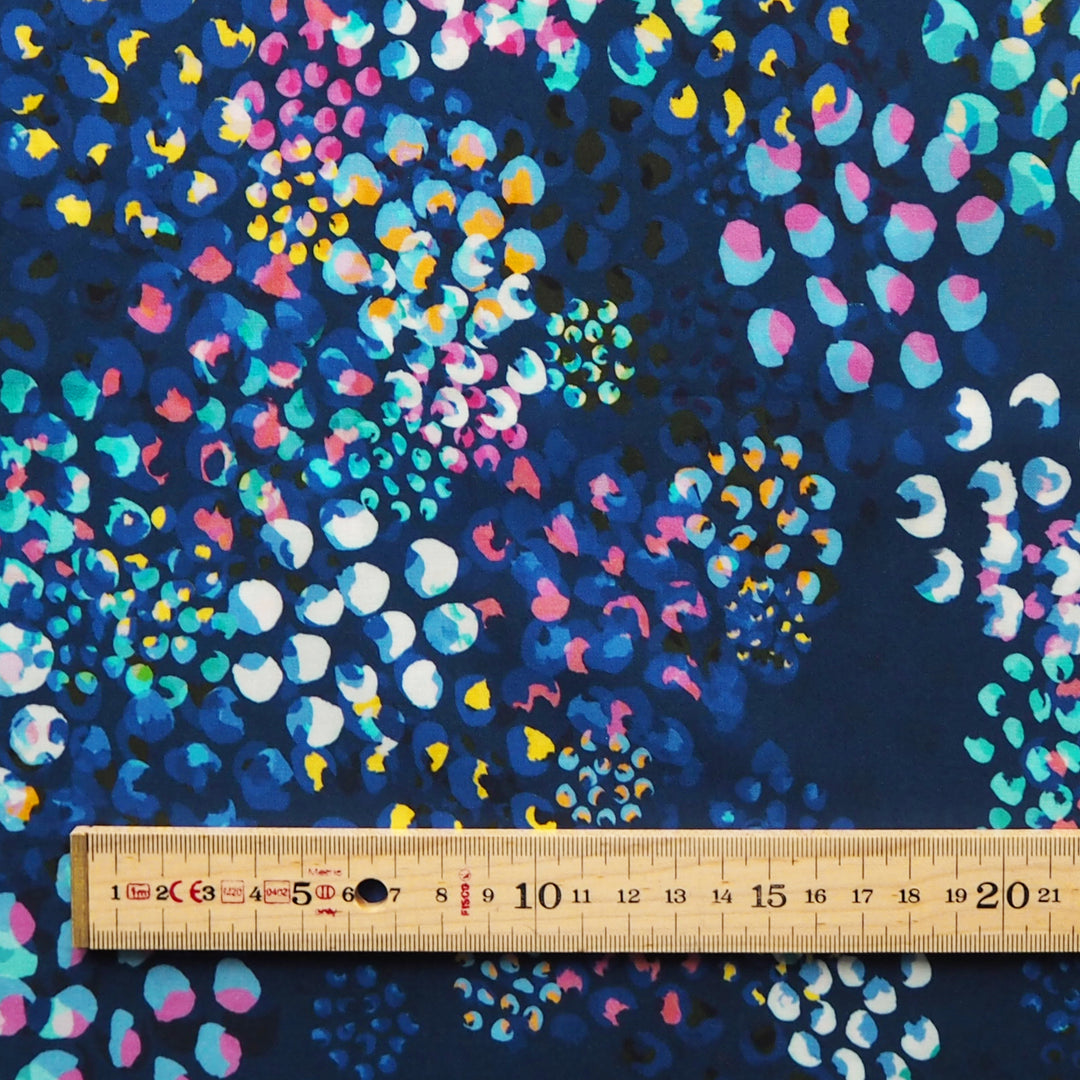 Navy Chicacheetah viscose poplin fabric with cheetah and foliage print, designed by Rachel Parker for Guthrie & Ghani.