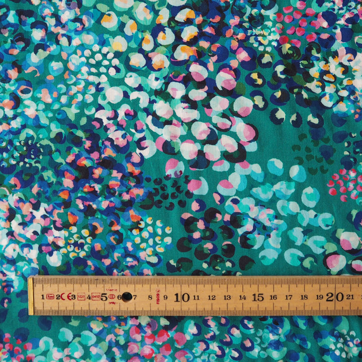 Teal Chicacheetah Ecovero viscose fabric with an abstract cheetah print, exclusive to Guthrie & Ghani.