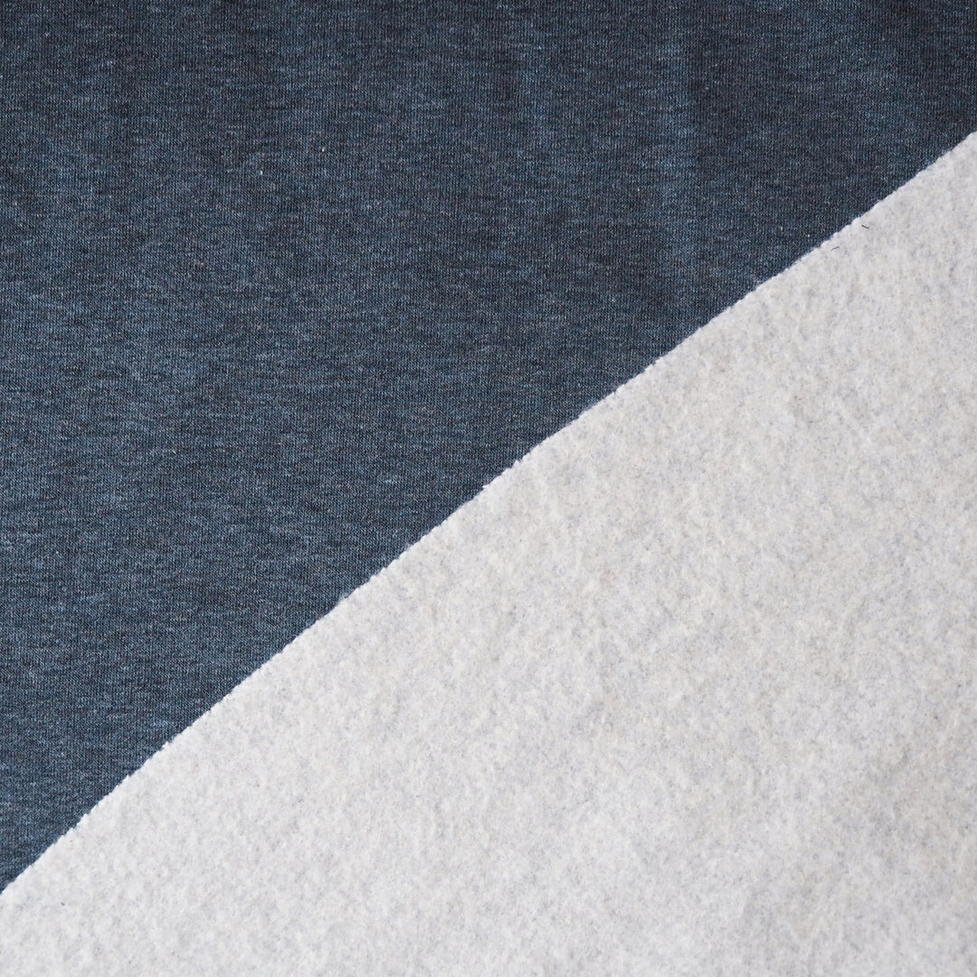 Marled Navy Organic Cotton Fleeceback Sweatshirt Fabric - Bolt End Piece 70cm x 140cm