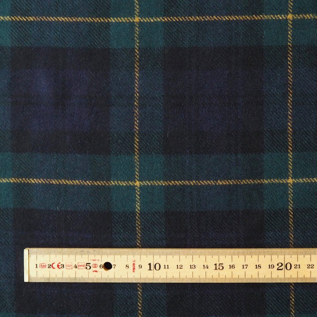 Plaid british wool fabric with blue and green pattern