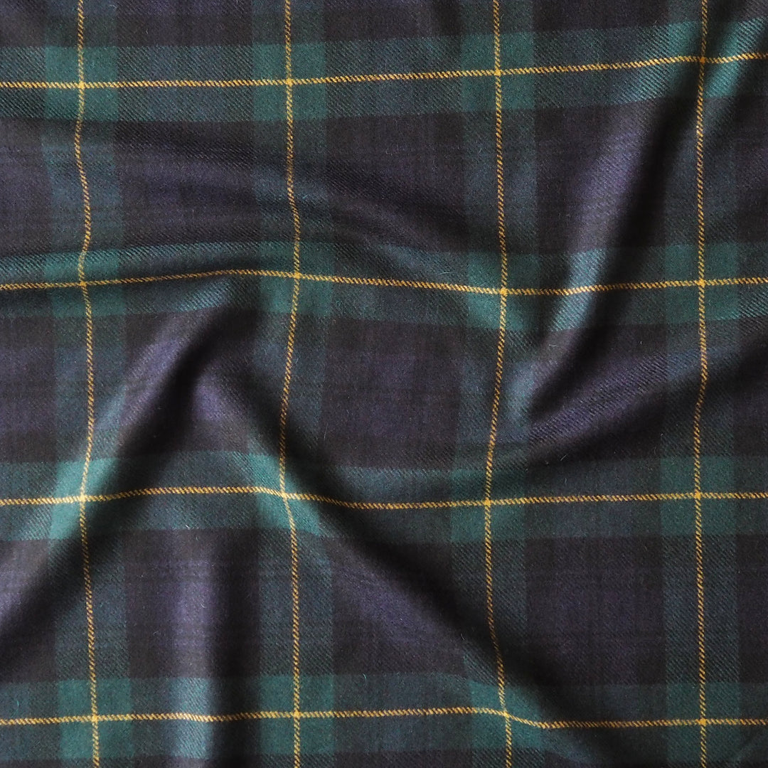Plaid british wool fabric with blue and green pattern