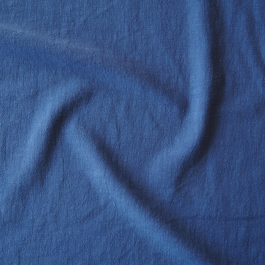 Ocean Textured Ramie Linen Blend Fabric – rich blue linen cotton blend for dressmaking