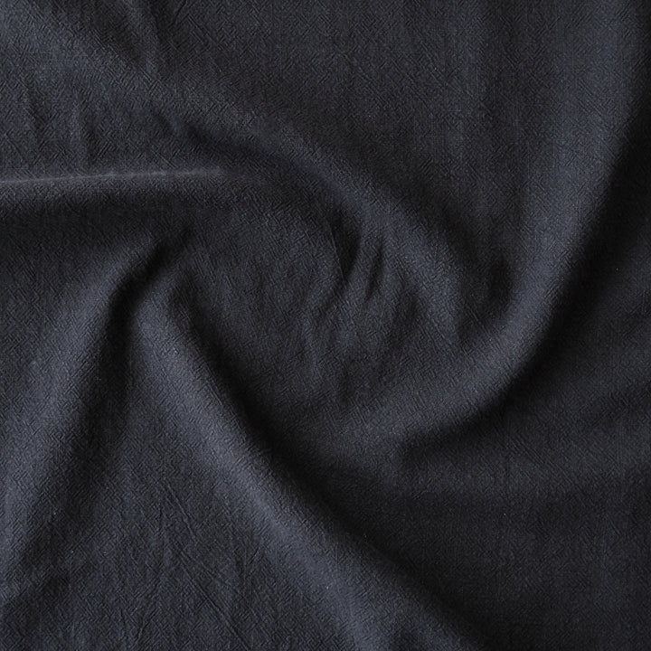 Black Textured Ramie Linen Blend Fabric – classic black linen cotton for dressmaking