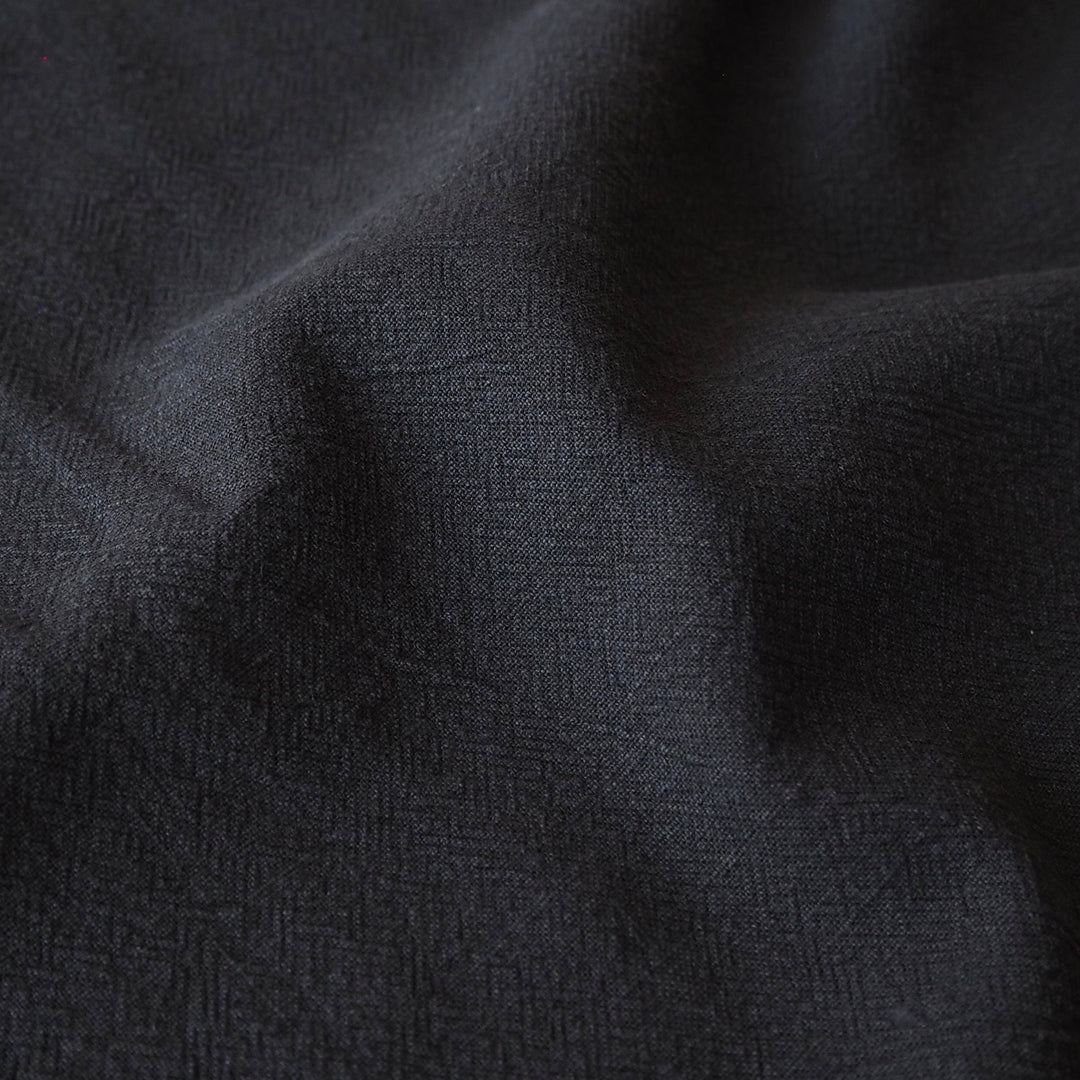 Black Textured Ramie Linen Blend Fabric – classic black linen cotton for dressmaking