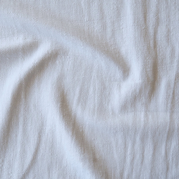White Textured Ramie Linen Blend Fabric – crisp white linen cotton for dressmaking.