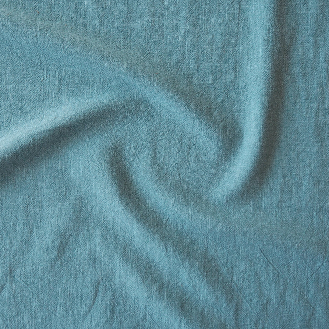 Turquoise Textured Ramie Linen Blend Fabric – vibrant blue-green linen cotton for dressmaking