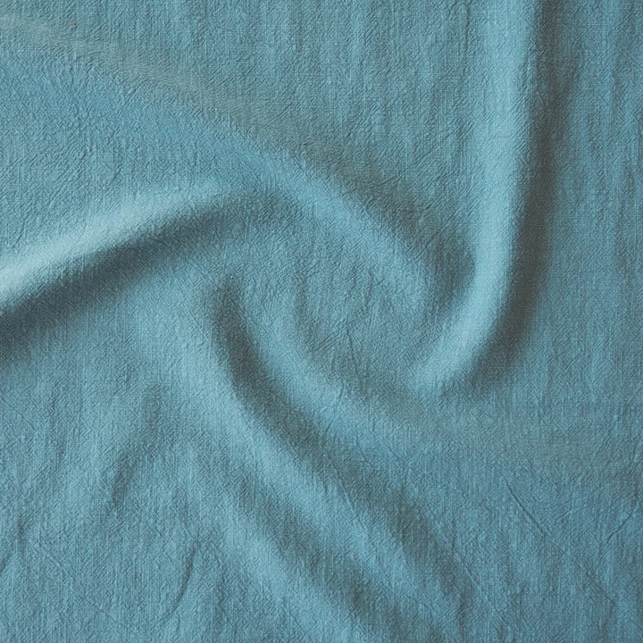 Turquoise Textured Ramie Linen Blend Fabric – vibrant blue-green linen cotton for dressmaking