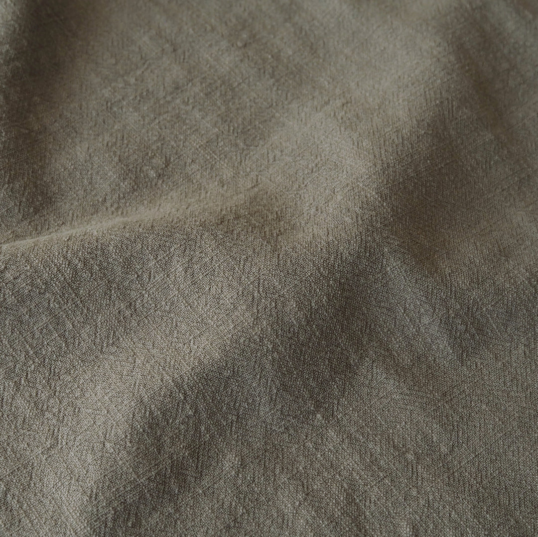Muted Khaki Textured Ramie Linen Blend Fabric – neutral green linen cotton blend