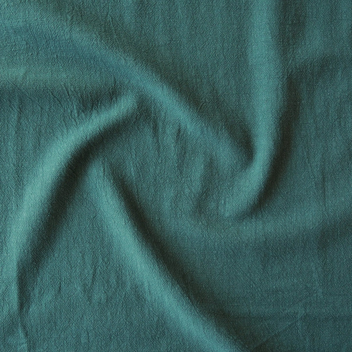 Teal Textured Ramie Linen Blend Fabric – deep teal linen cotton blend for dressmaking