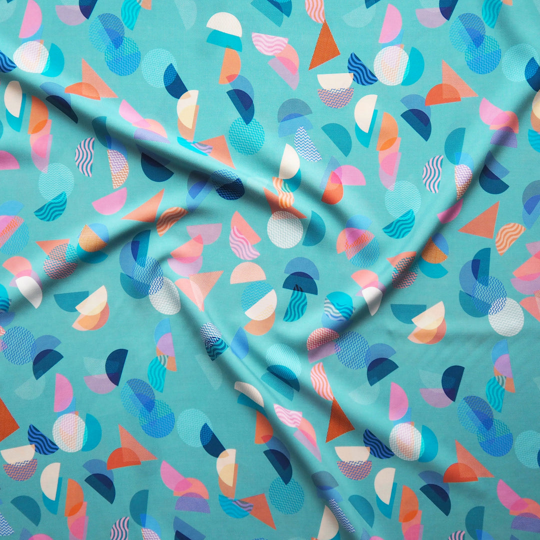 Aqua Bauhaus Segments by Rachel Parker Viscose Poplin Fabric – Guthrie & Ghani Exclusive