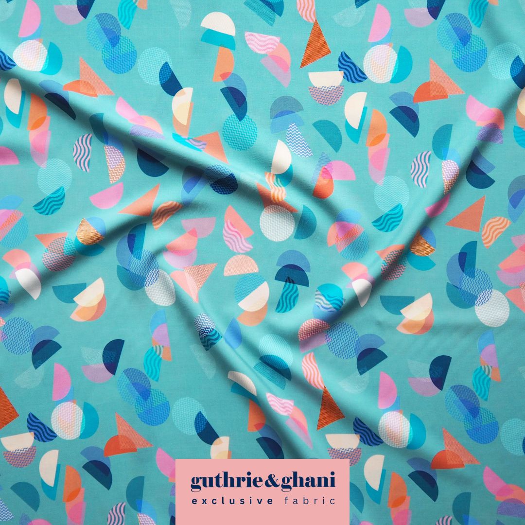 Aqua Bauhaus Segments by Rachel Parker Viscose Poplin Fabric – Guthrie & Ghani Exclusive