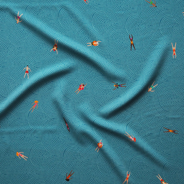Teal Bauhaus Swimmers by Rachel Parker Viscose Poplin Fabric – Guthrie & Ghani Exclusive