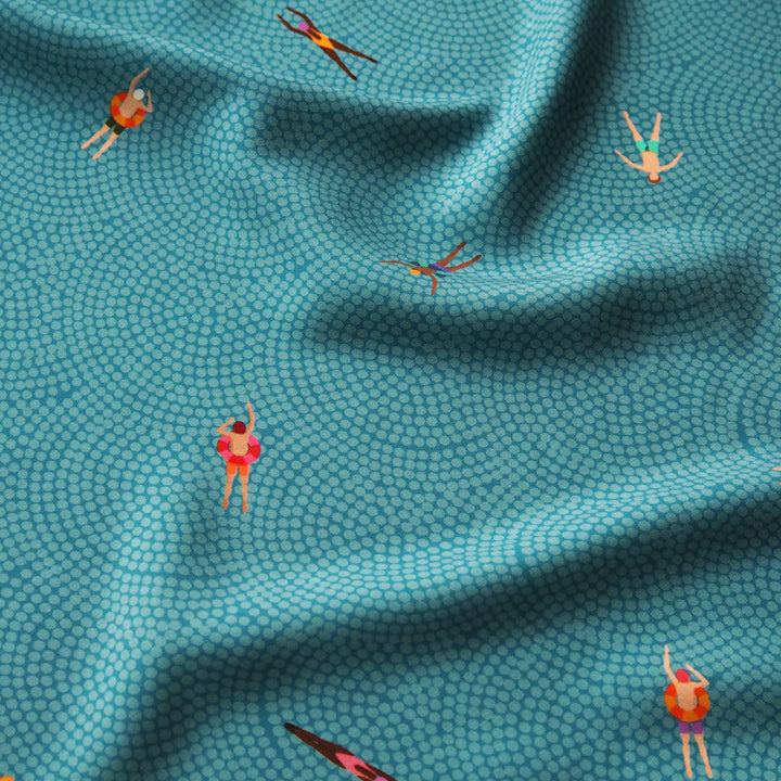 Teal Bauhaus Swimmers by Rachel Parker Viscose Poplin Fabric – Guthrie & Ghani Exclusive