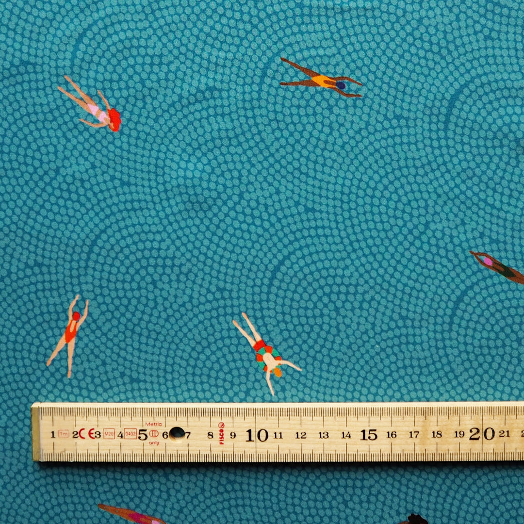 Teal Bauhaus Swimmers by Rachel Parker Viscose Poplin Fabric – Guthrie & Ghani Exclusive