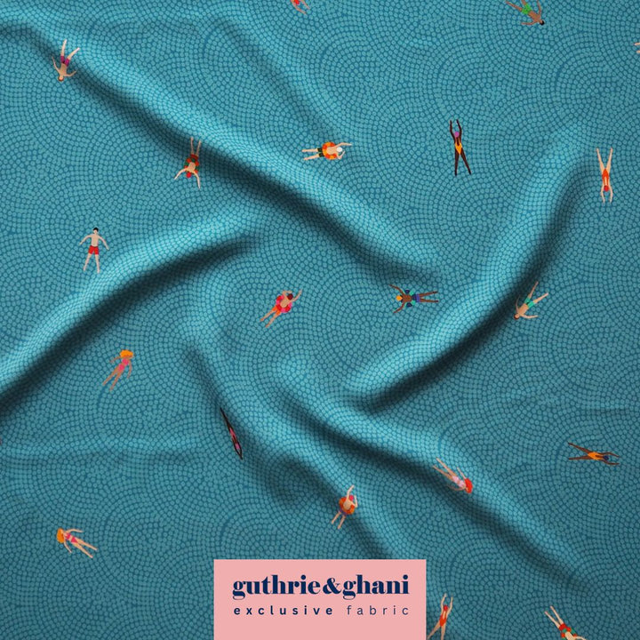 Teal Bauhaus Swimmers by Rachel Parker Viscose Poplin Fabric – Guthrie & Ghani Exclusive