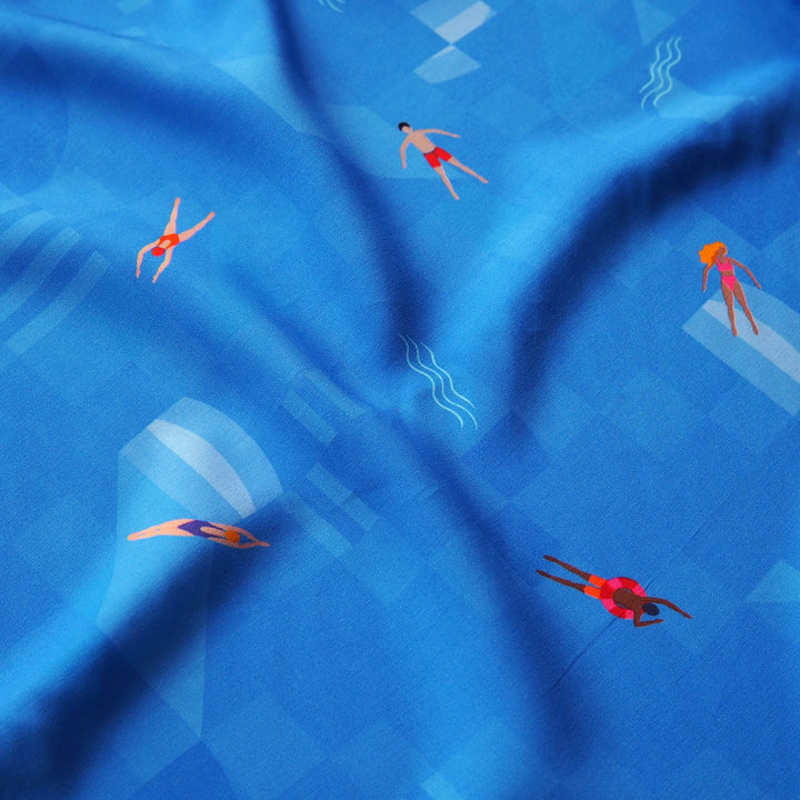 Azure Blue Bauhaus Swimmers by Rachel Parker Viscose Poplin Fabric – Guthrie & Ghani Exclusive