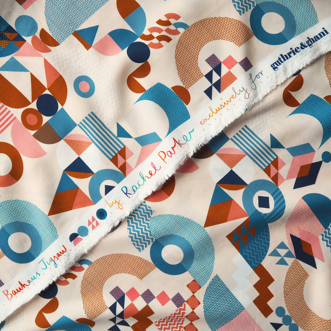 Cream Bauhaus Jigsaw by Rachel Parker Viscose Poplin Fabric – Guthrie & Ghani Exclusive