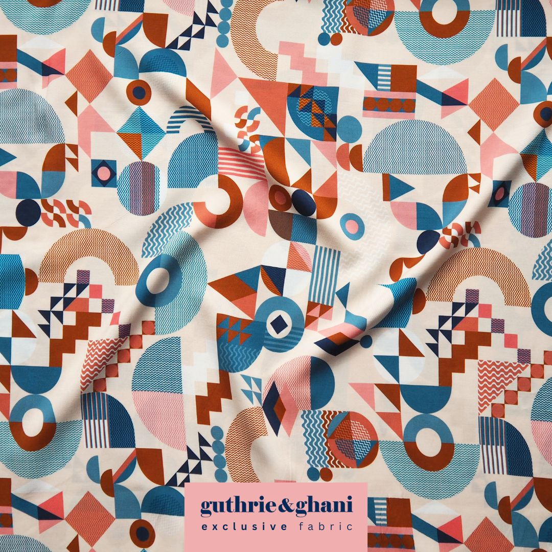 Cream Bauhaus Jigsaw by Rachel Parker Viscose Poplin Fabric – Guthrie & Ghani Exclusive