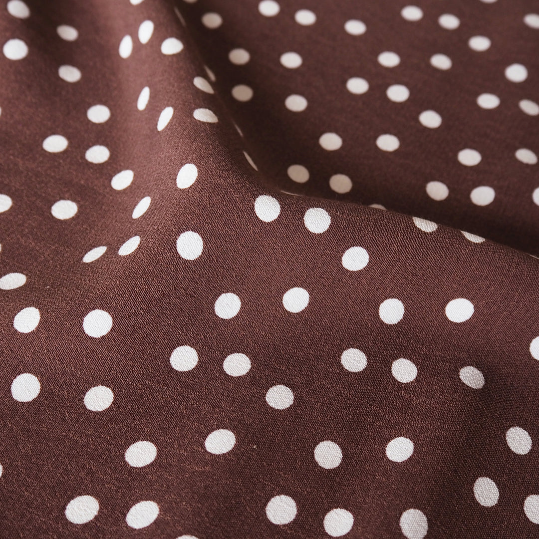 Fabric Godmother Mocha Vivian Polka Dot Viscose Crepe Fabric – mocha viscose crepe with ivory polka dots