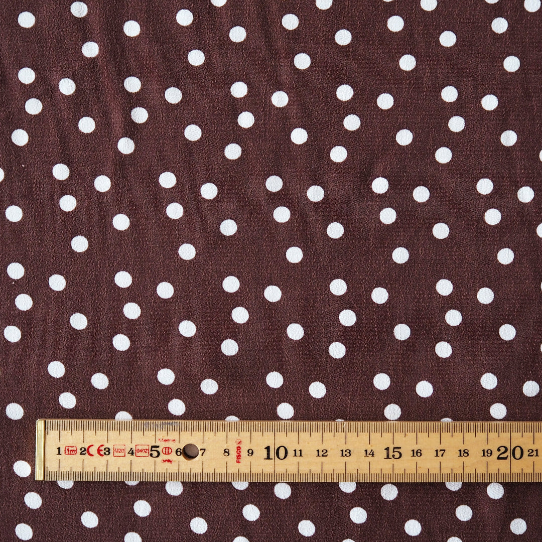 Fabric Godmother Mocha Vivian Polka Dot Viscose Crepe Fabric – mocha viscose crepe with ivory polka dots
