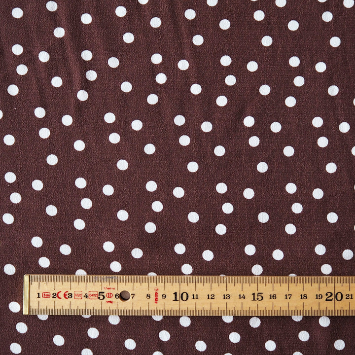 Fabric Godmother Mocha Vivian Polka Dot Viscose Crepe Fabric – mocha viscose crepe with ivory polka dots