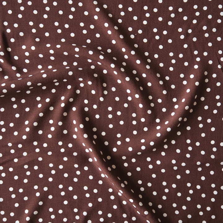 Fabric Godmother Mocha Vivian Polka Dot Viscose Crepe Fabric – mocha viscose crepe with ivory polka dots