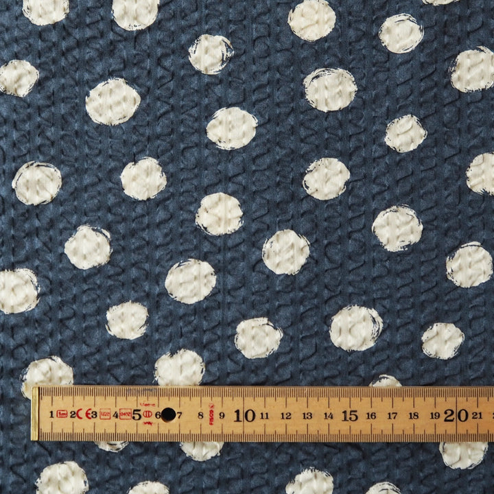Sevenberry Navy Spotty Ripple Seersucker Cotton dressmaking Fabric