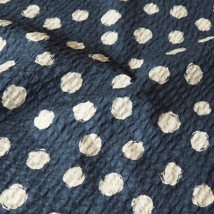 Sevenberry Navy Spotty Ripple Seersucker Cotton dressmaking Fabric