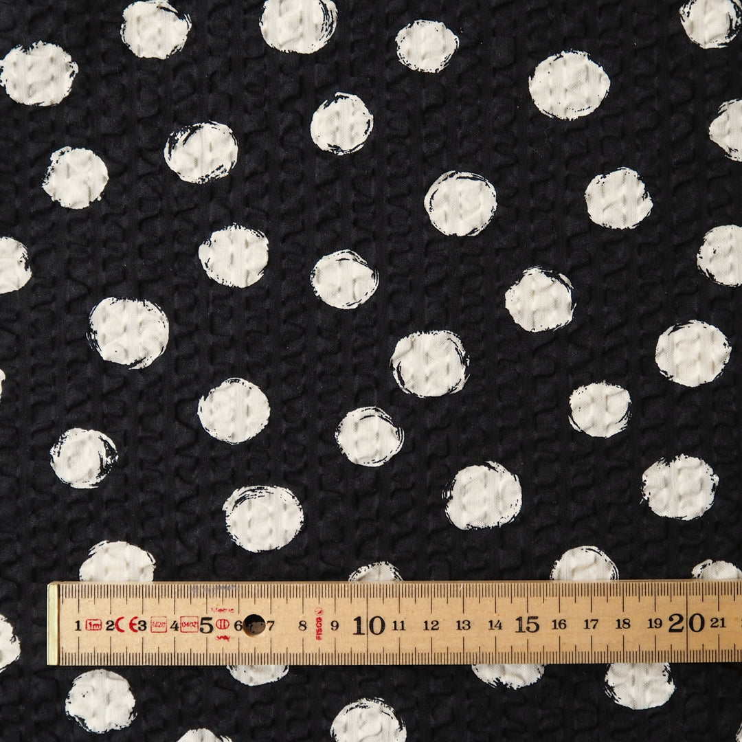 Sevenberry Black Spotty Ripple Seersucker Cotton dressmaking Fabric