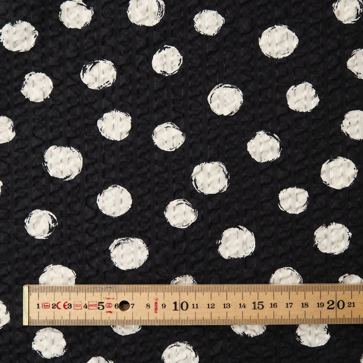 Sevenberry Black Spotty Ripple Seersucker Cotton dressmaking Fabric