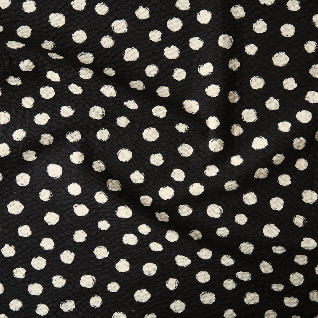 Sevenberry Black Spotty Ripple Seersucker Cotton dressmaking Fabric