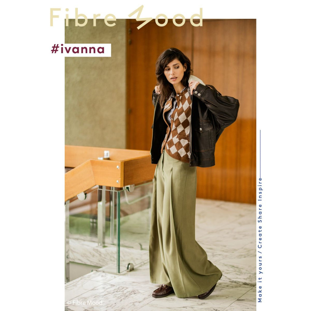 Woman in stylish outfit with 'Fibre Good' and '#ivanna' branding.