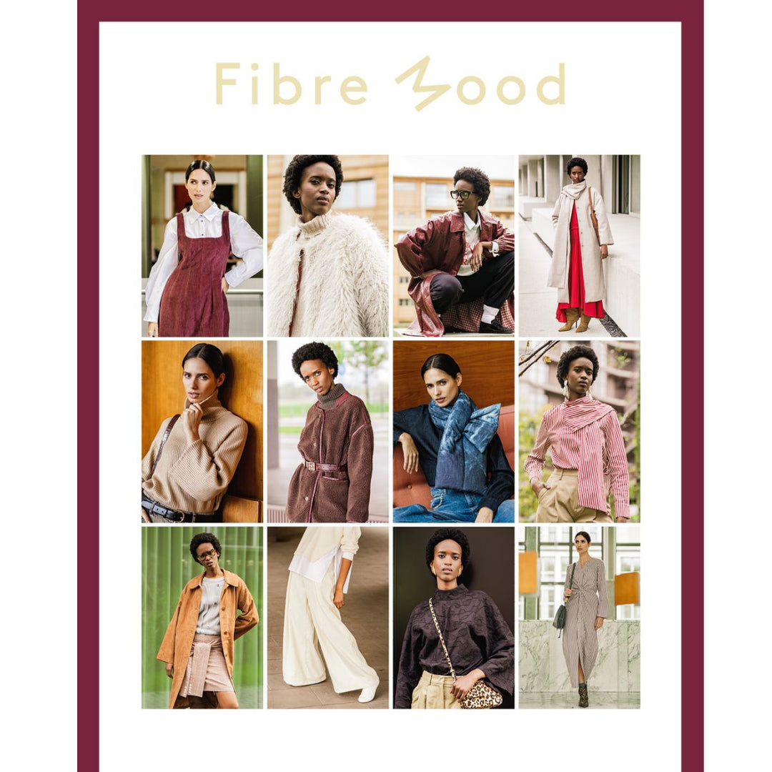 Collage of people wearing various outfits with 'Fibre Mood' branding.