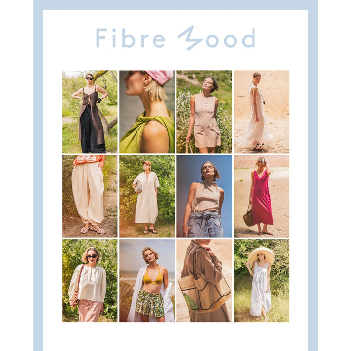 Collage of people wearing various outfits with 'Fibre Mood' branding.
