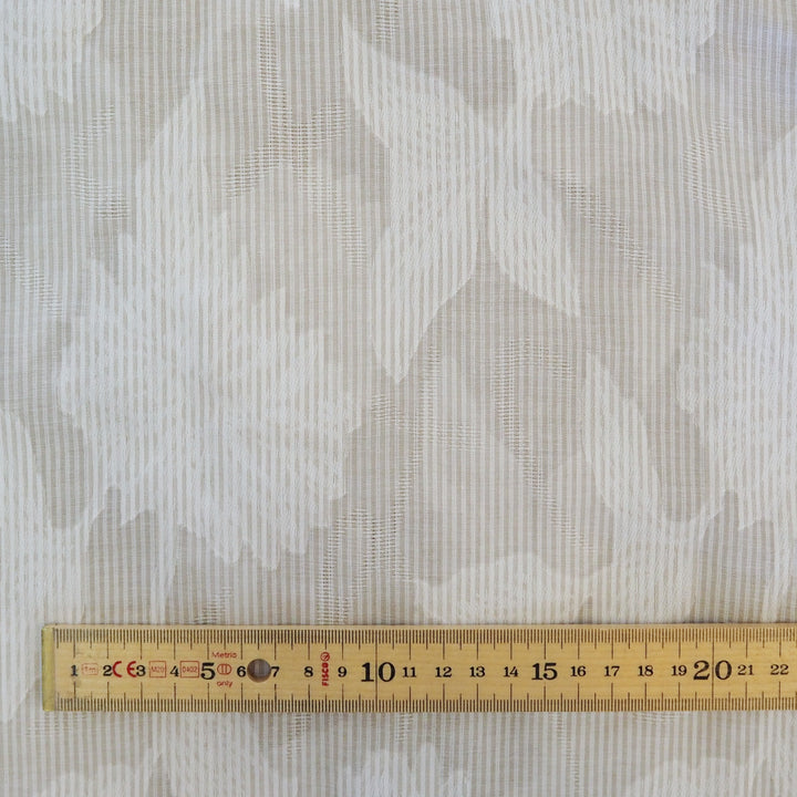 White Yarn Stripe Jacquard Floral Cotton Fabric - Cut Length 2.1m x 142cm