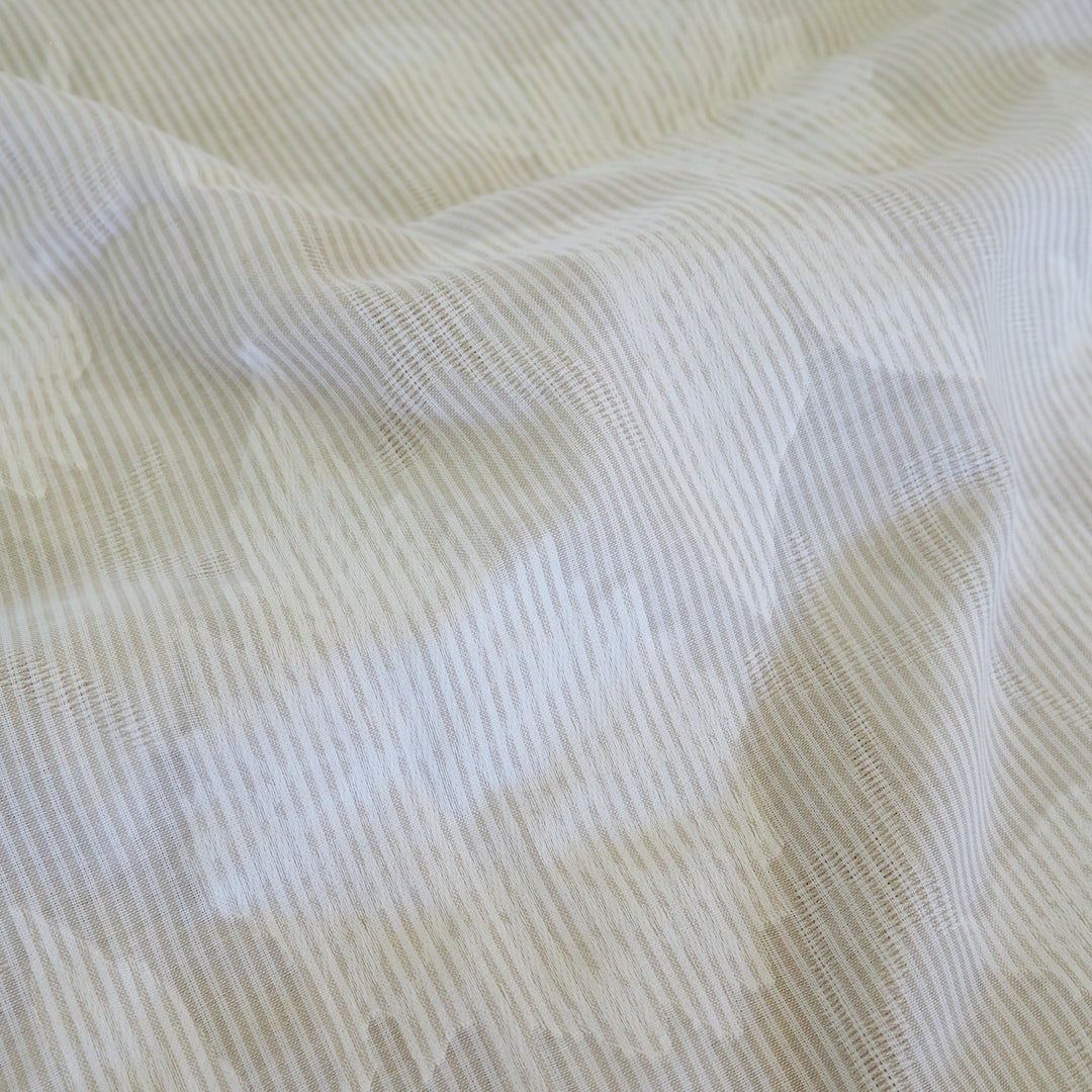 White Yarn Stripe Jacquard Floral Cotton Fabric - Cut Length 2.1m x 142cm