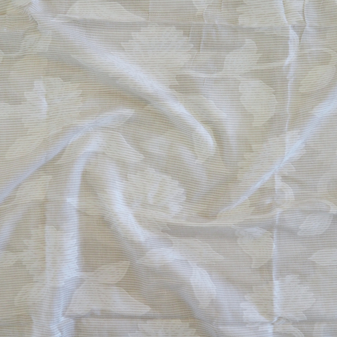 White Yarn Stripe Jacquard Floral Cotton Fabric - Cut Length 2.1m x 142cm