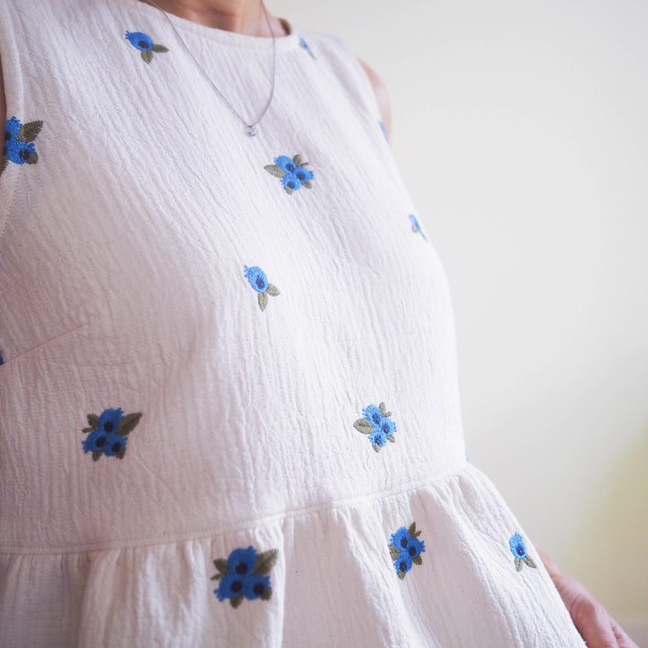 Lauren's Leah Top in Blueberry Bunches Embroidered Double Gauze