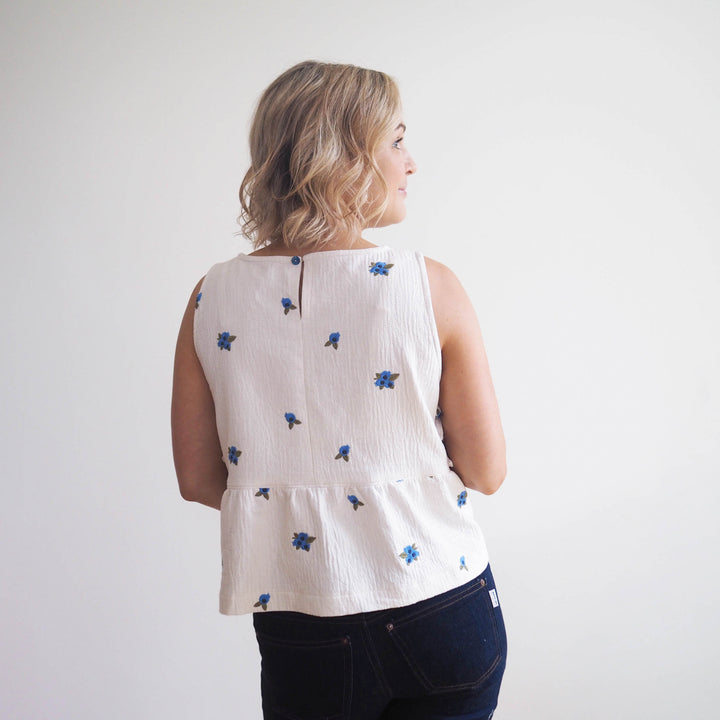 Lauren's Leah Top in Blueberry Bunches Embroidered Double Gauze