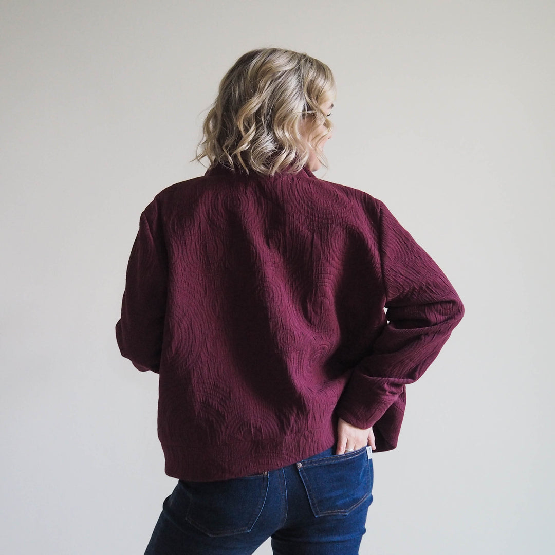 Lauren's Caiplie Jacket in Burgundy Cairn Circles Cotton Jacquard