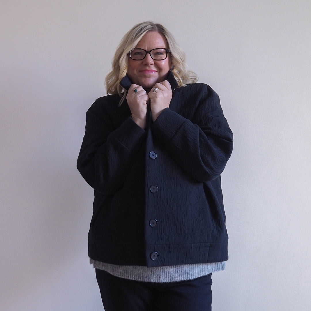 Lauren's Caiplie Jacket in Midnight Black Cairn Circles Cotton Jacquard