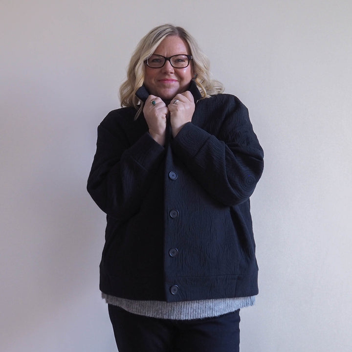 Lauren's Caiplie Jacket in Midnight Black Cairn Circles Cotton Jacquard