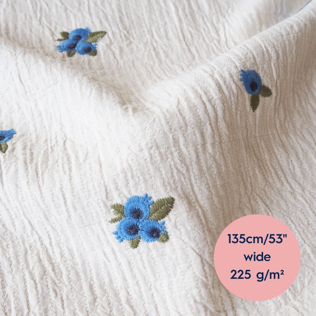 Lauren's Leah Top in Blueberry Bunches Embroidered Double Gauze