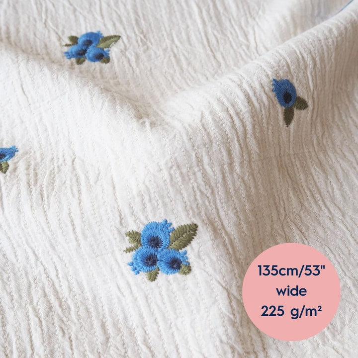 Lauren's Leah Top in Blueberry Bunches Embroidered Double Gauze