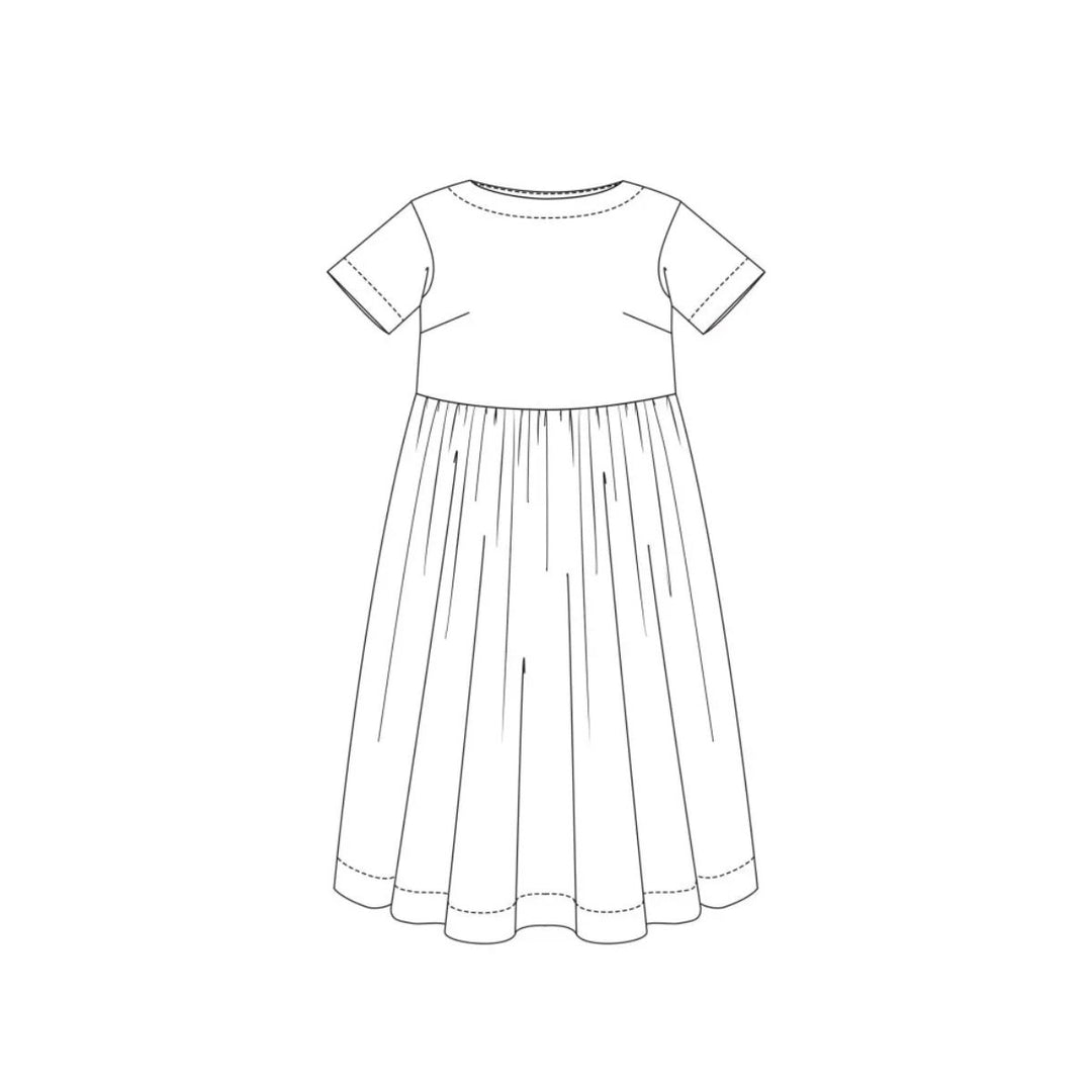 Line drawing of a simple dress on a white background