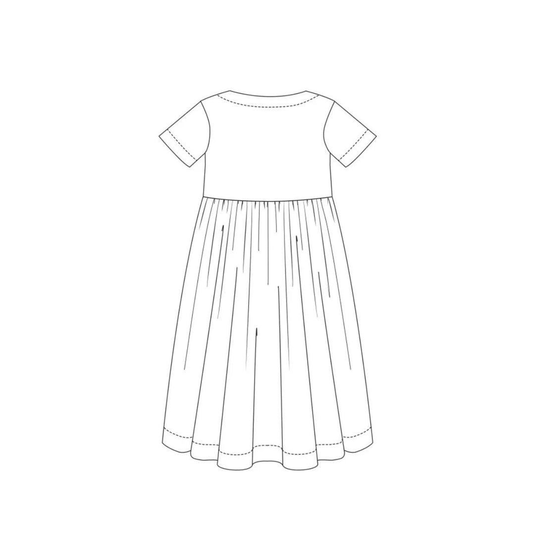 Line drawing of a dress on a white background