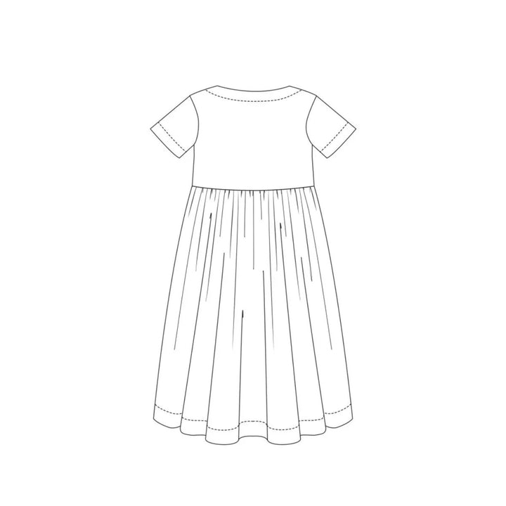 Line drawing of a dress on a white background