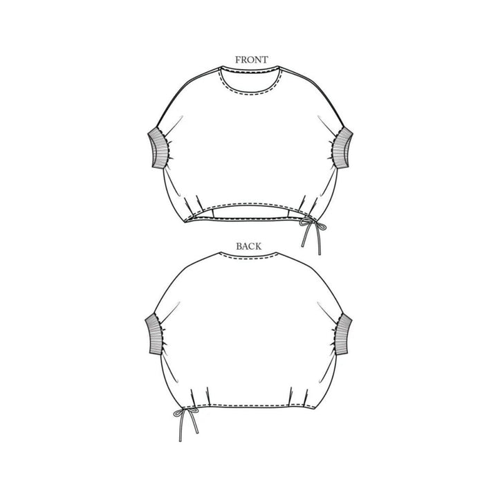 Technical drawing of a top with front and back views on a white background
